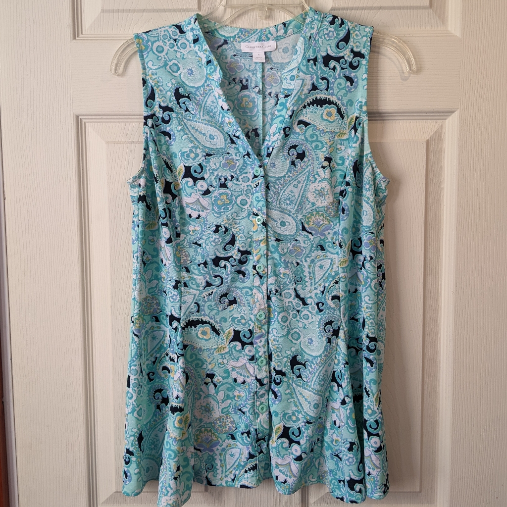 Paisley Pattern, V Neck, Button Down